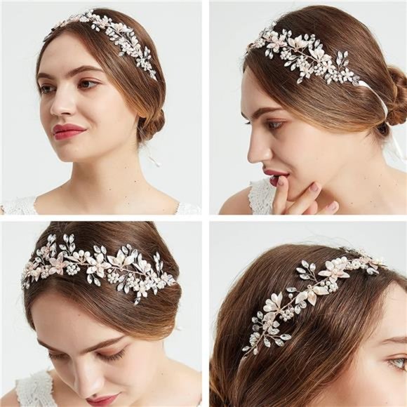Oriamour Wedding Headband Bridal Headpiece Flower Design With Genuine Freshwater
